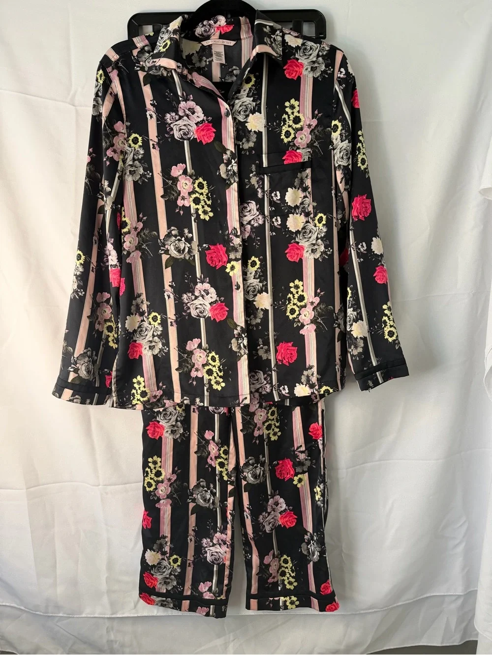 Vintage Victoria Secret Floral Striped Satin Pajama Set